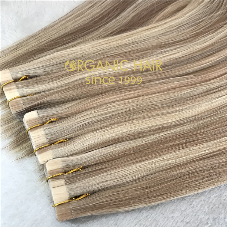 Piano color double drawn tape in hair extensions C87